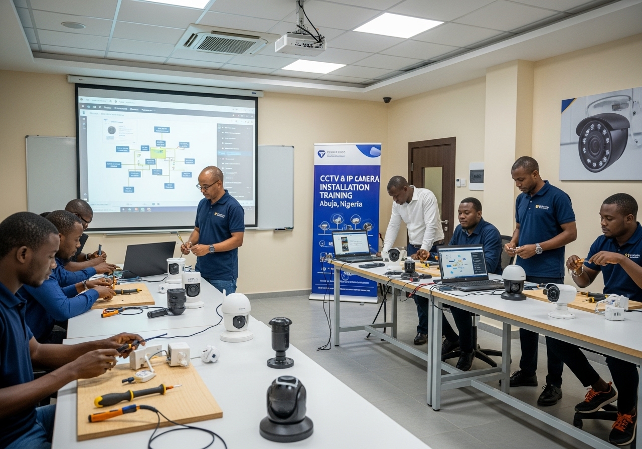 People doing CCTV Installation with IP cameras in a house in abuja, Nigeria