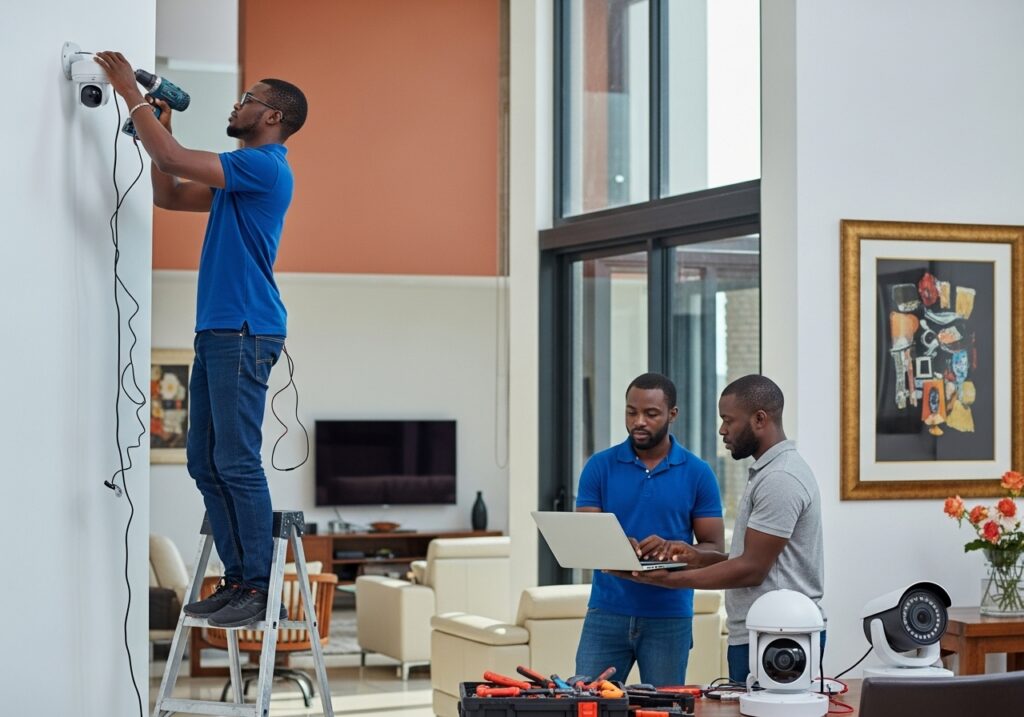 People doing CCTV Installation with IP cameras in a house in abuja, Nigeria