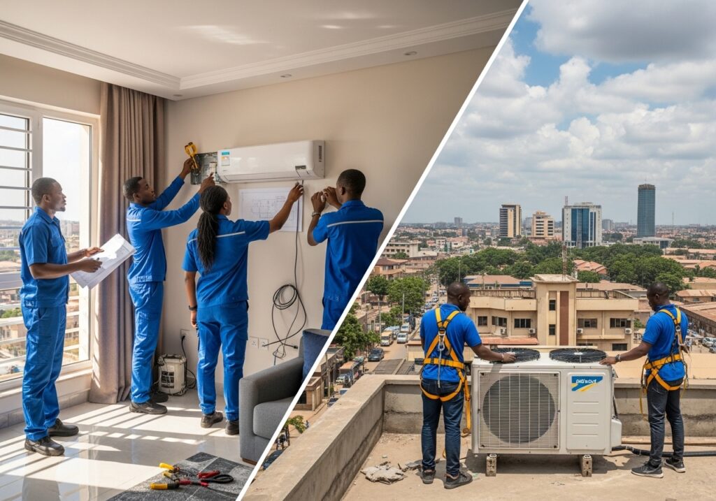 people doing Air Conditioning Installation in Abuja, Nigeria indoor and out door