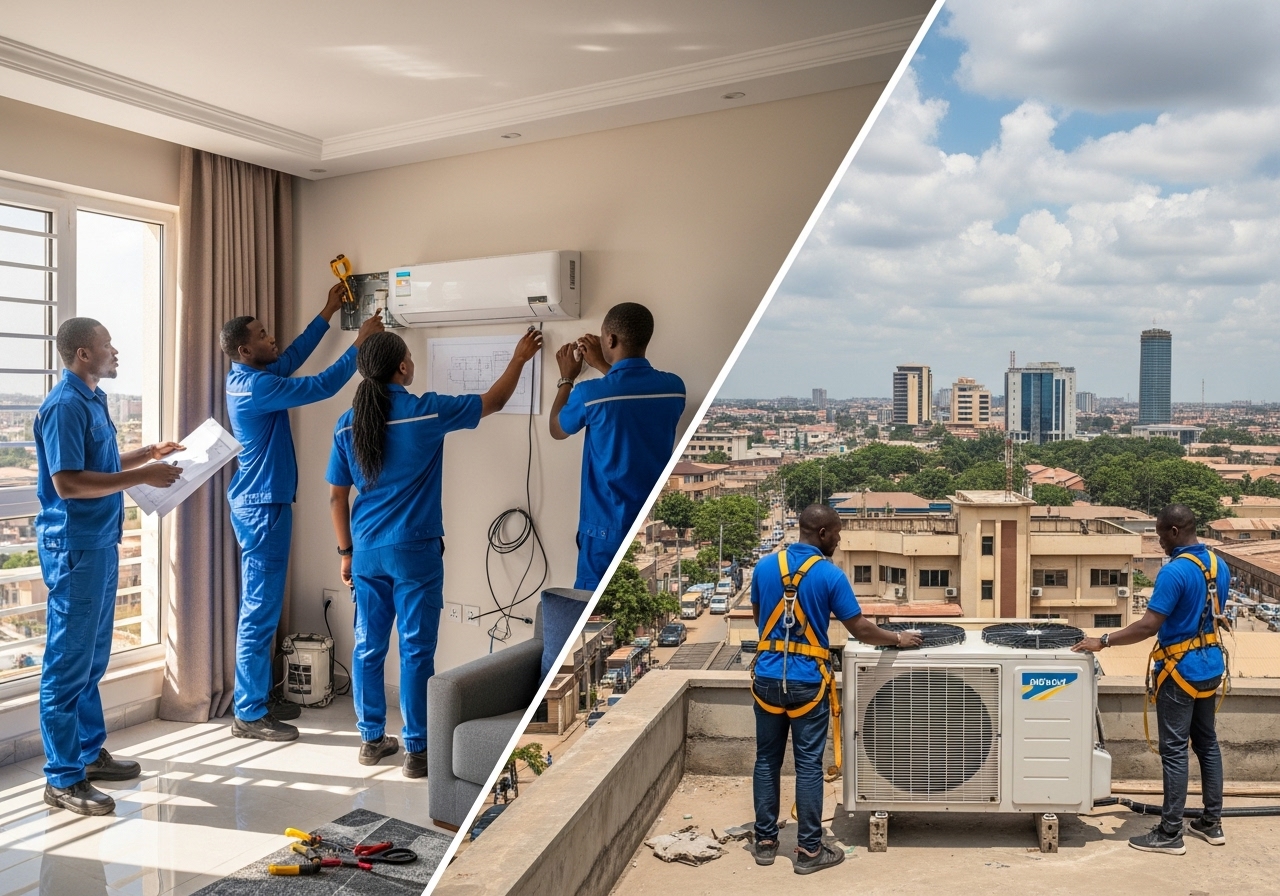 people doing Air Conditioning Installation in Abuja, Nigeria indoor and out door